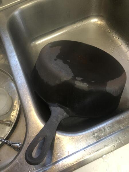 Put my super crusty beloved cast iron pan in the oven on self